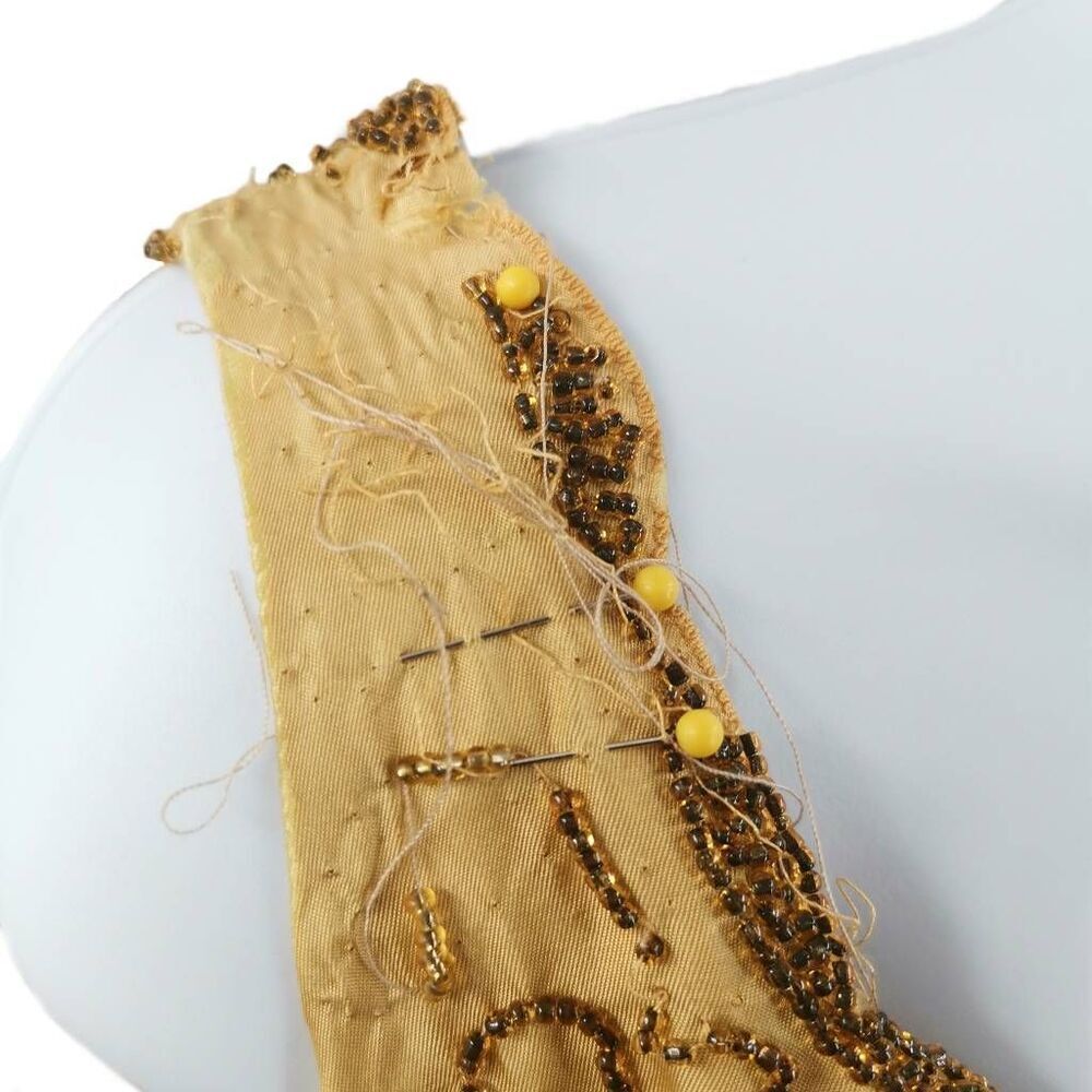 Vintage Gold Embellished Cocktail Dress with Satin Skirt & Back Train - Picture 8 of 9